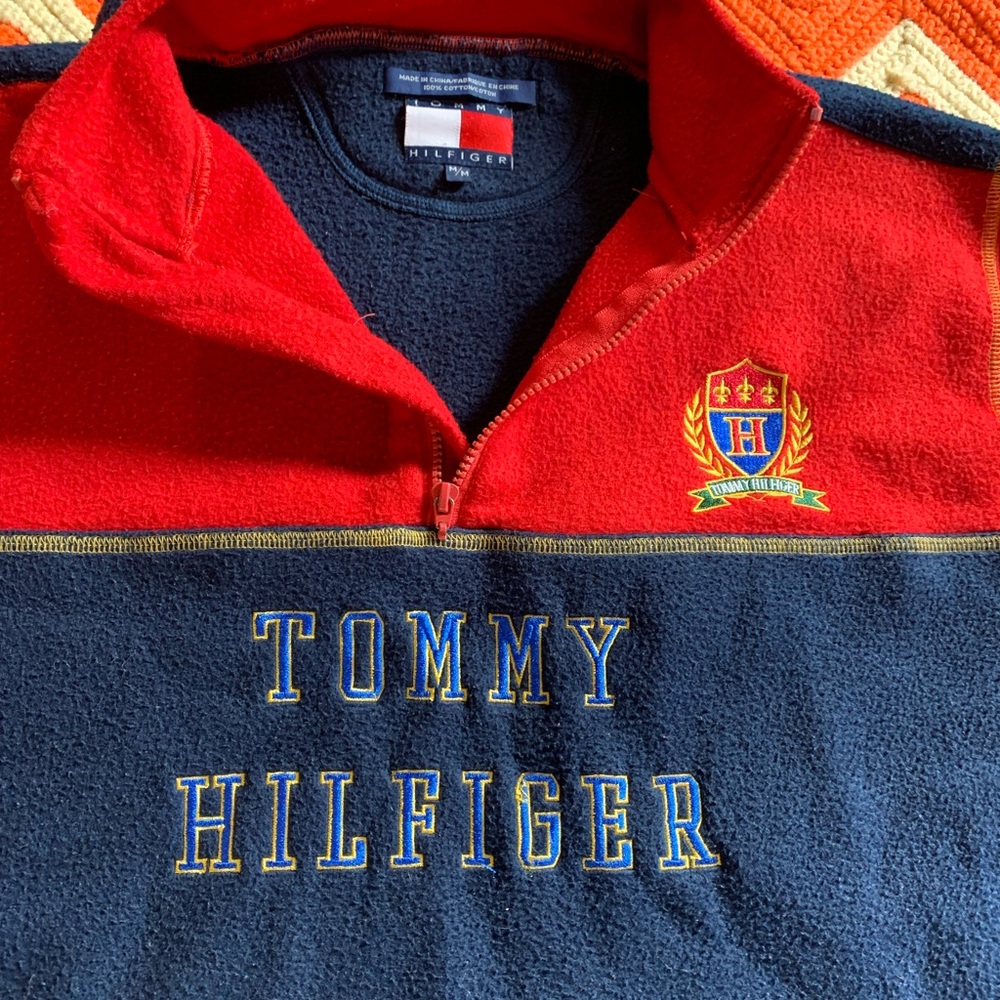 Tommy Hilfiger Red and Navy Fleece Pullover - Picture 2 of 5